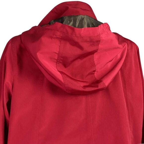Gallery Rain Coat Women 1X Red Detachable Hood Pockets Stand Collar Fall Liner - Picture 7 of 11